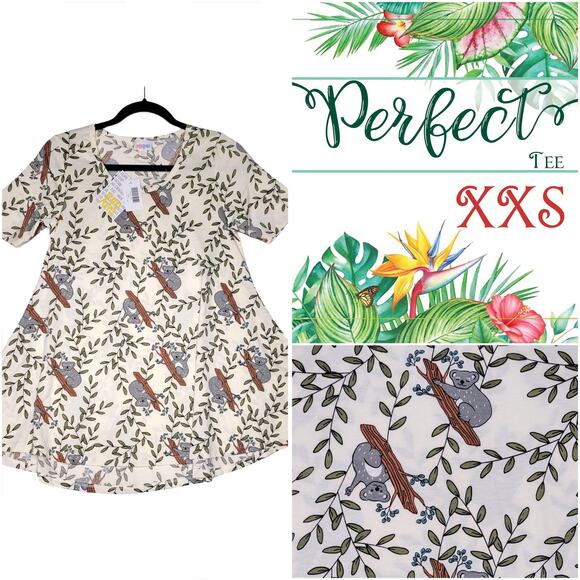 LuLaRoe Perfect T XXS Koala Cream Olive Grey Whimsical Cute Swing Tunic Tee Top - Picture 8 of 8